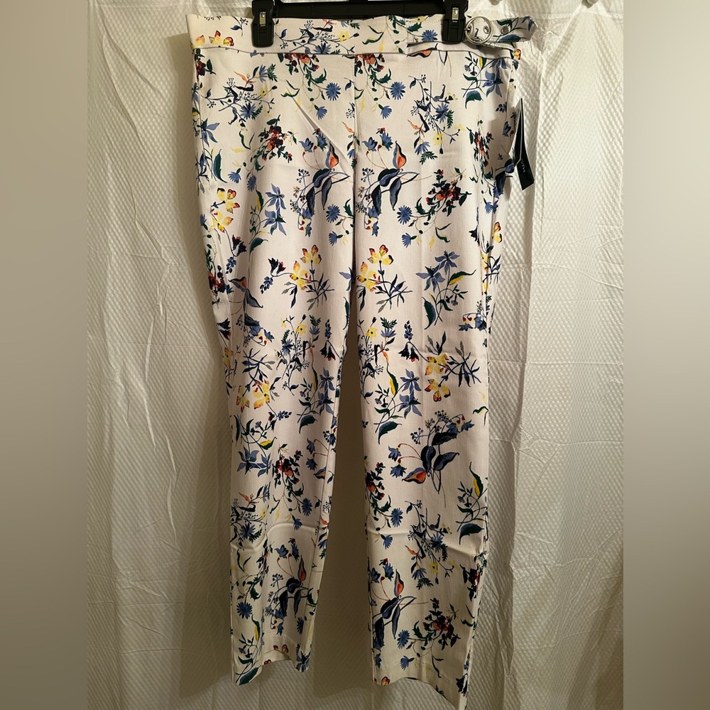 Verve Blues White Floral Print High-Waist Trousers